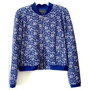BCBGMaxAzria Blue Floral Lace Bomber Jacket